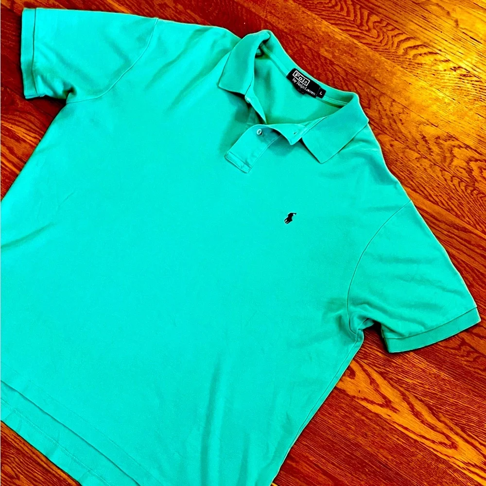 Vintage Polo by Ralph Lauren Shirt Teal Short Sleeve Blue Pony Mens Large Preppy